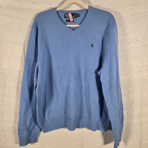 Polo Ralph Lauren Other - Polo Ralph Lauren Mens XL Light Blue 100% Lambswool V-Neck Sweater Italian Yarn‎